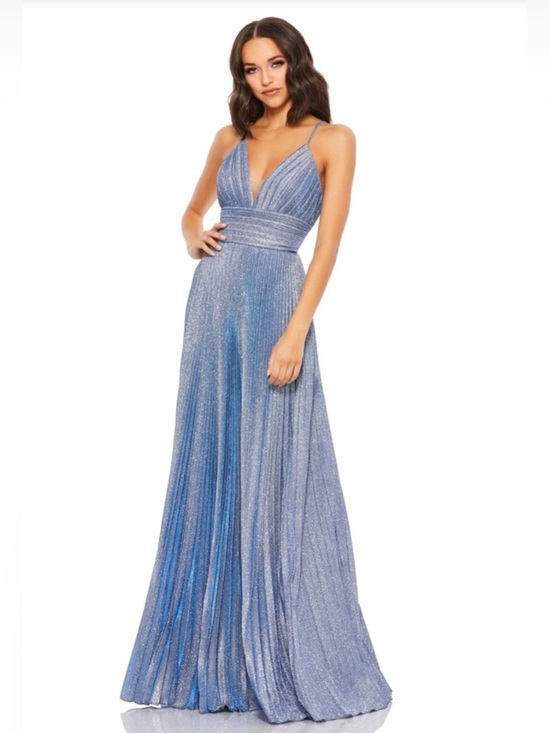 Mac Duggal Dresses & Skirts - Mac Duggal Metallic Navy Pleated Deep V Evening Gown